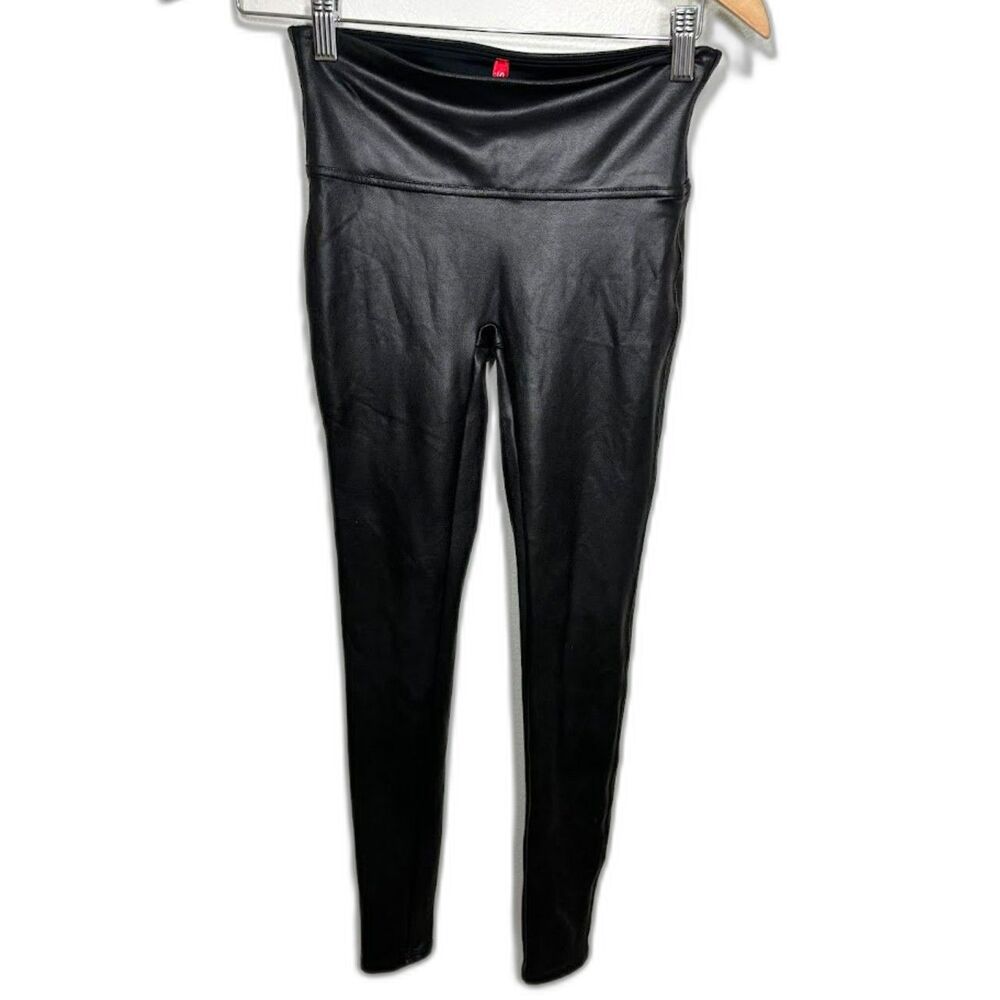 Spanx Leggings Women's small Black Faux Leather Biker Casual Stretch Pull On Pan